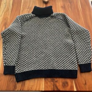 Suit Denmark Navy and White Wool Blend Turtleneck Sweater (Size M)